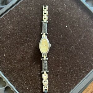 Silpada Watch-Leather band, stainless steel links & Mother of Pearl face